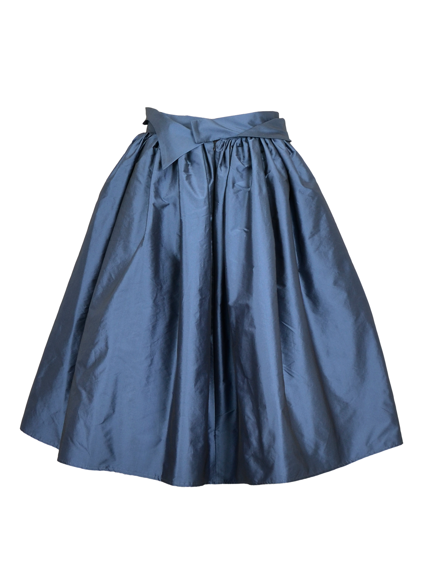 Midnight Blue Silk Taffeta Skirt with Signature Fly Waistband