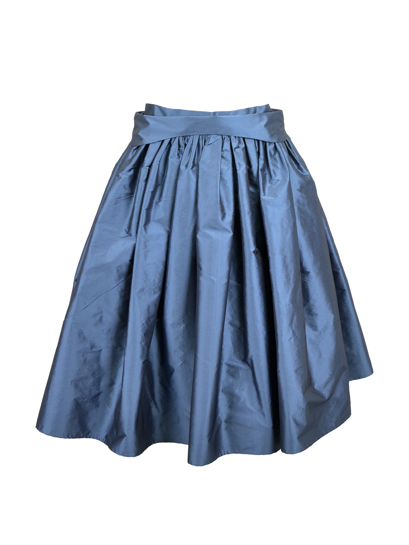 Midnight Blue Silk Taffeta Skirt with Signature Fly Waistband