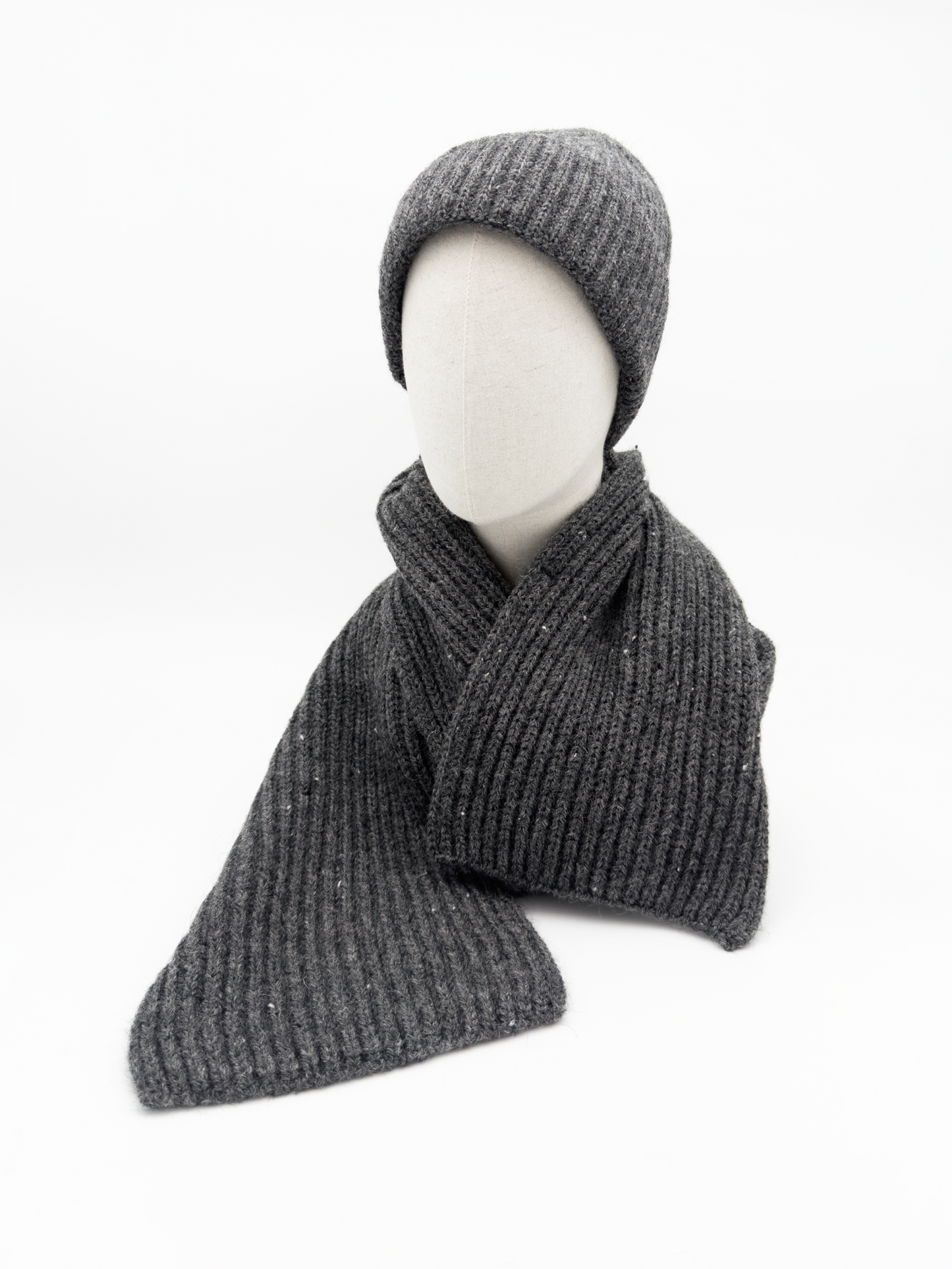 Wool Beanie Hat In Speckled Grey