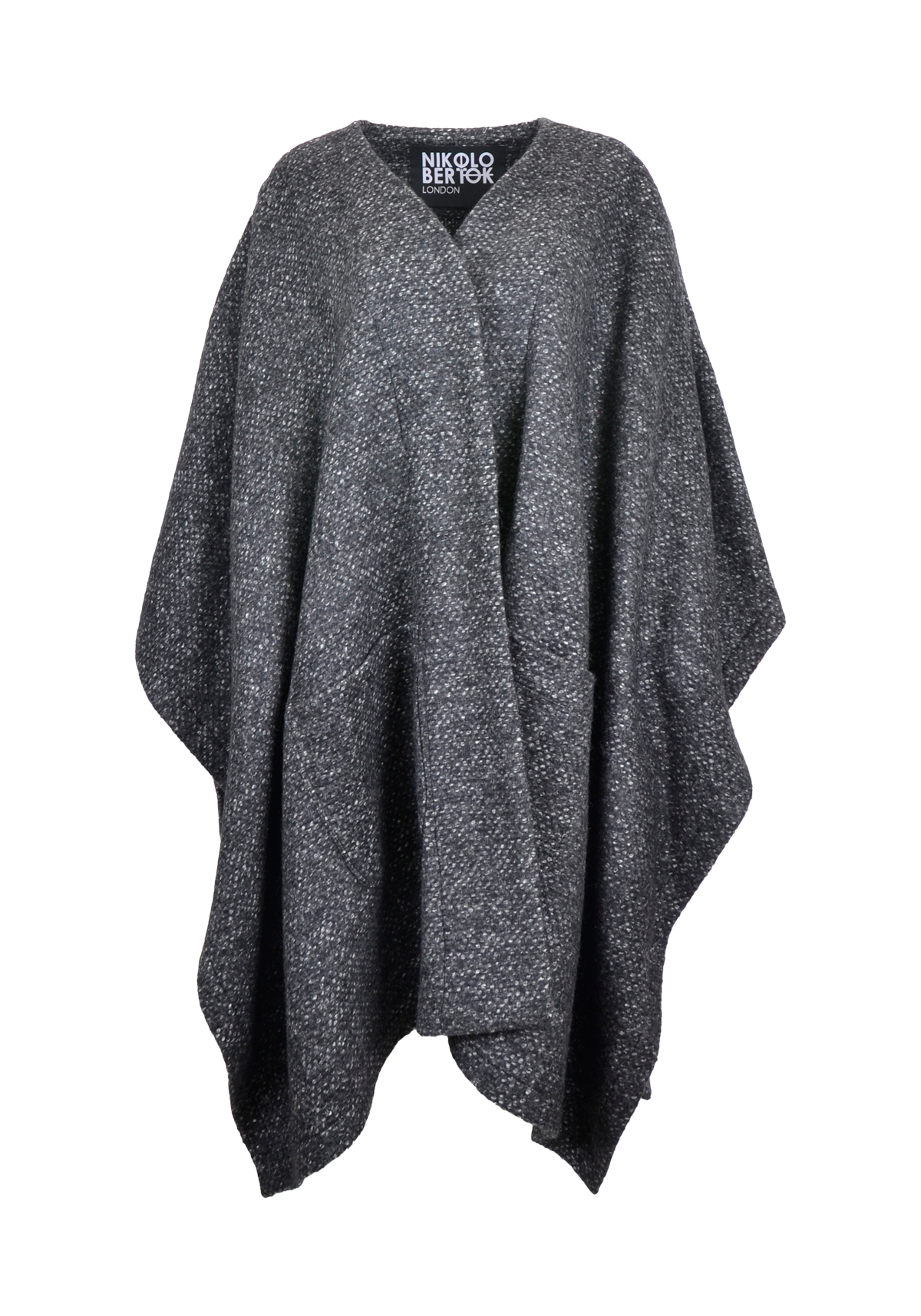 Wool Poncho Overcoat – Dark Grey Speckle