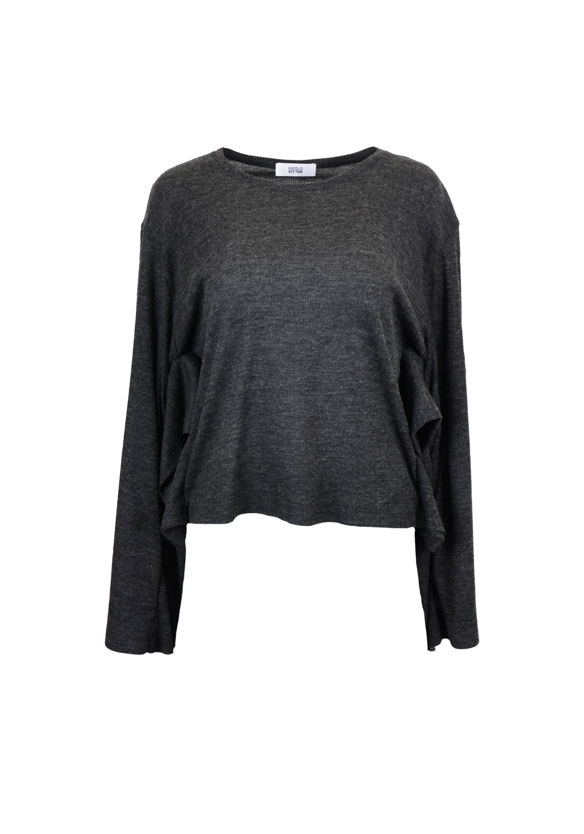 Signature Charcoal Grey Ribbed top with Butterfly Sleeves