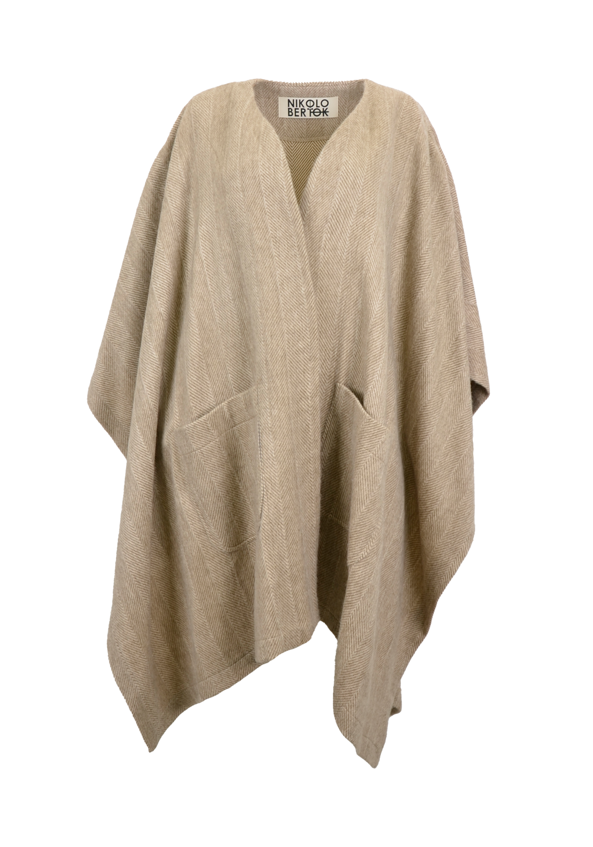 Cashmere Poncho Overcoat – Herringbone Beige Latte