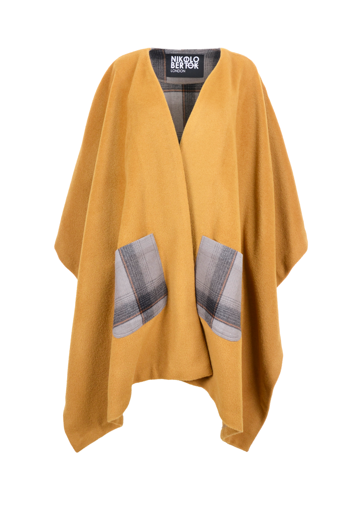 Cashmere Poncho Overcoat – Cinnamon with Tartan Contrast