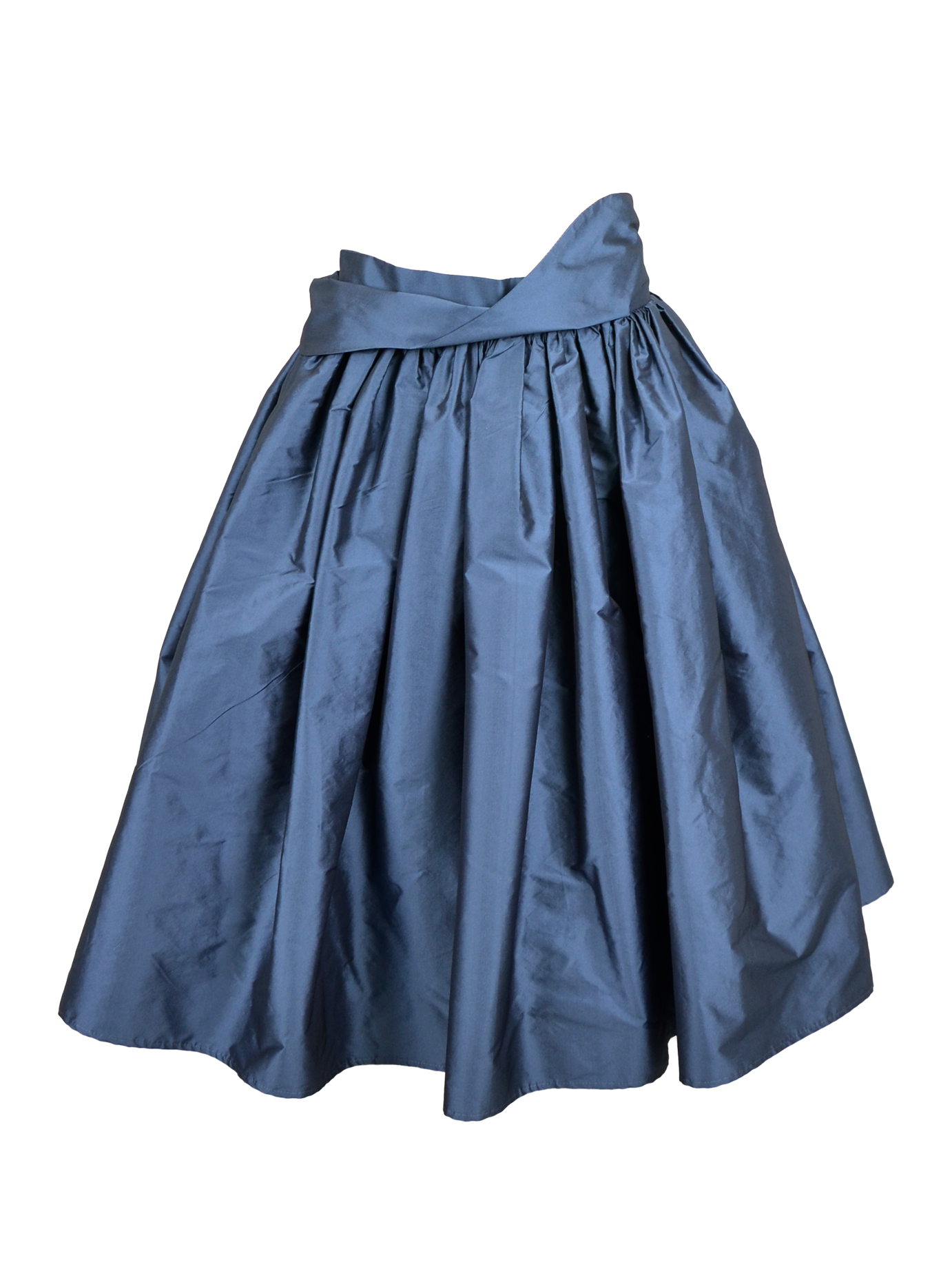Midnight Blue Silk Taffeta Skirt with Signature Fly Waistband