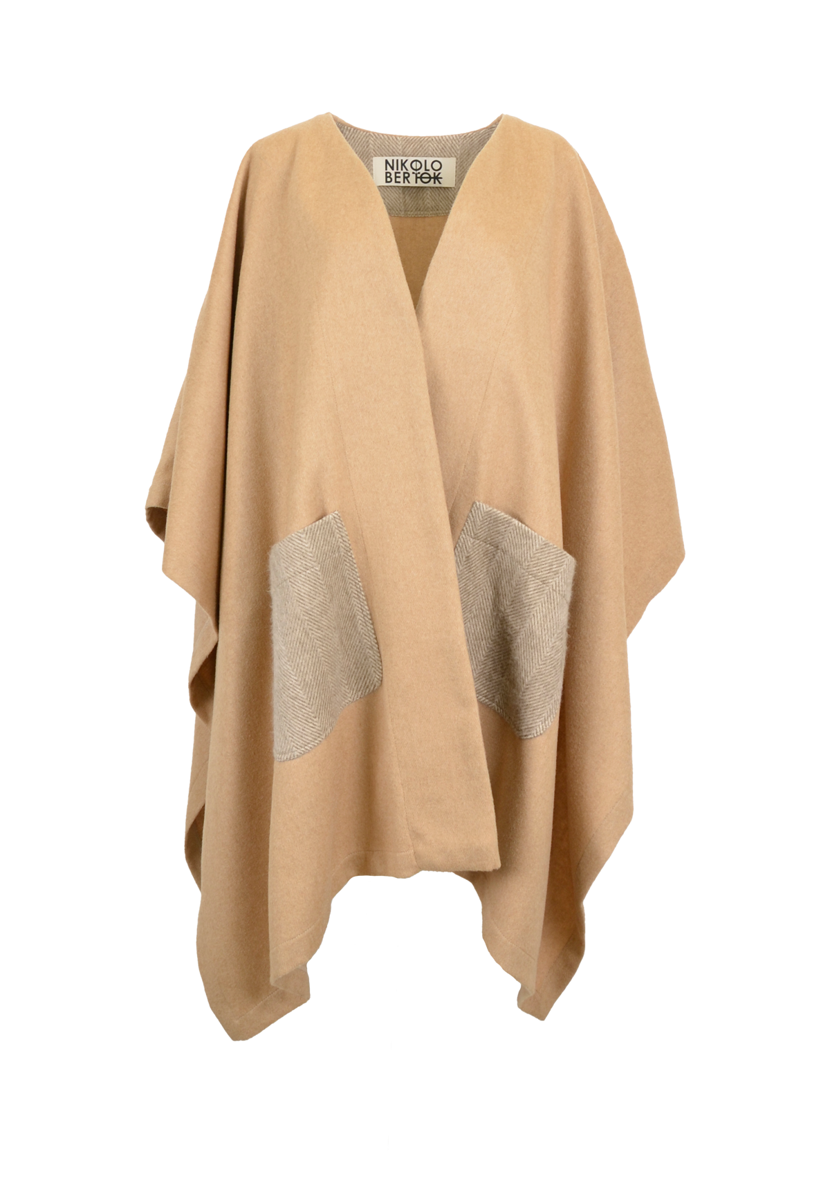 Contrast Cashmere Poncho Overcoat – Camel Beige
