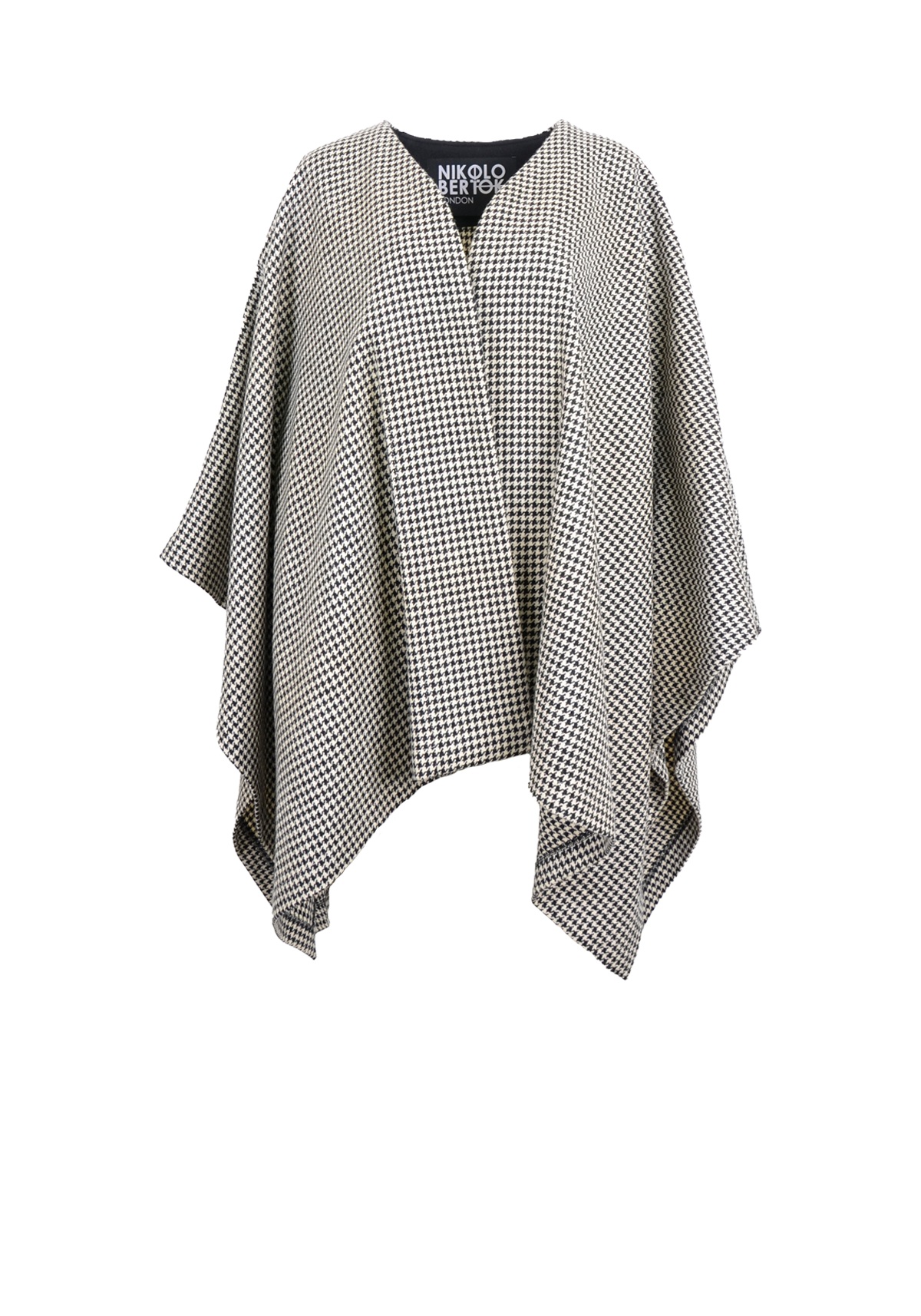 Scottish Wool Poncho Overcoat – Black & White Houndstooth