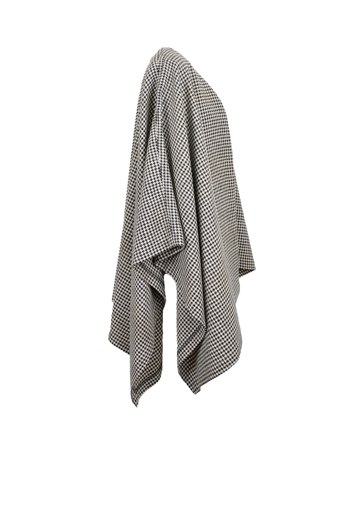 Scottish Wool Poncho Overcoat – Black & White Houndstooth