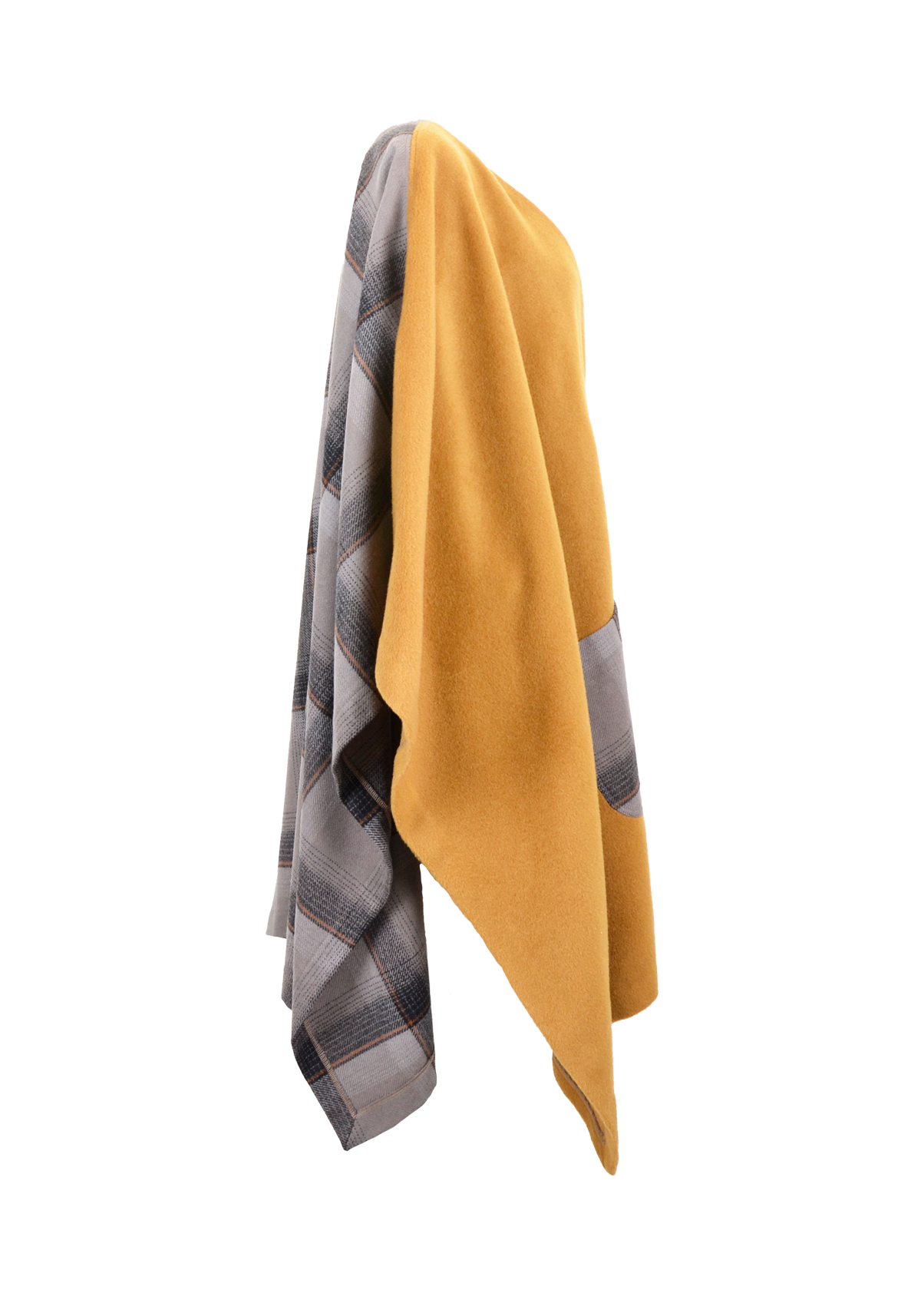 Cashmere Poncho Overcoat – Cinnamon with Tartan Contrast