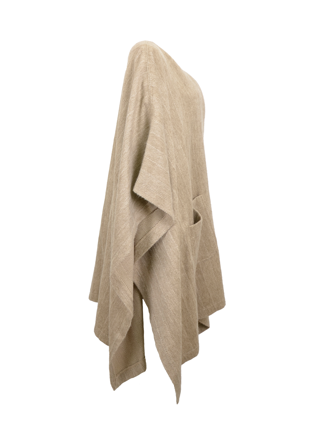 Cashmere Poncho Overcoat – Herringbone Beige Latte