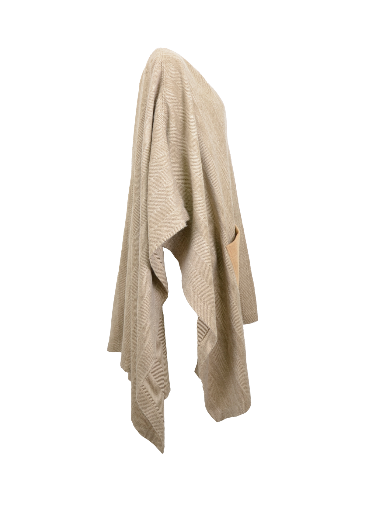Contrast Cashmere Poncho Overcoat – Herringbone Beige Latte