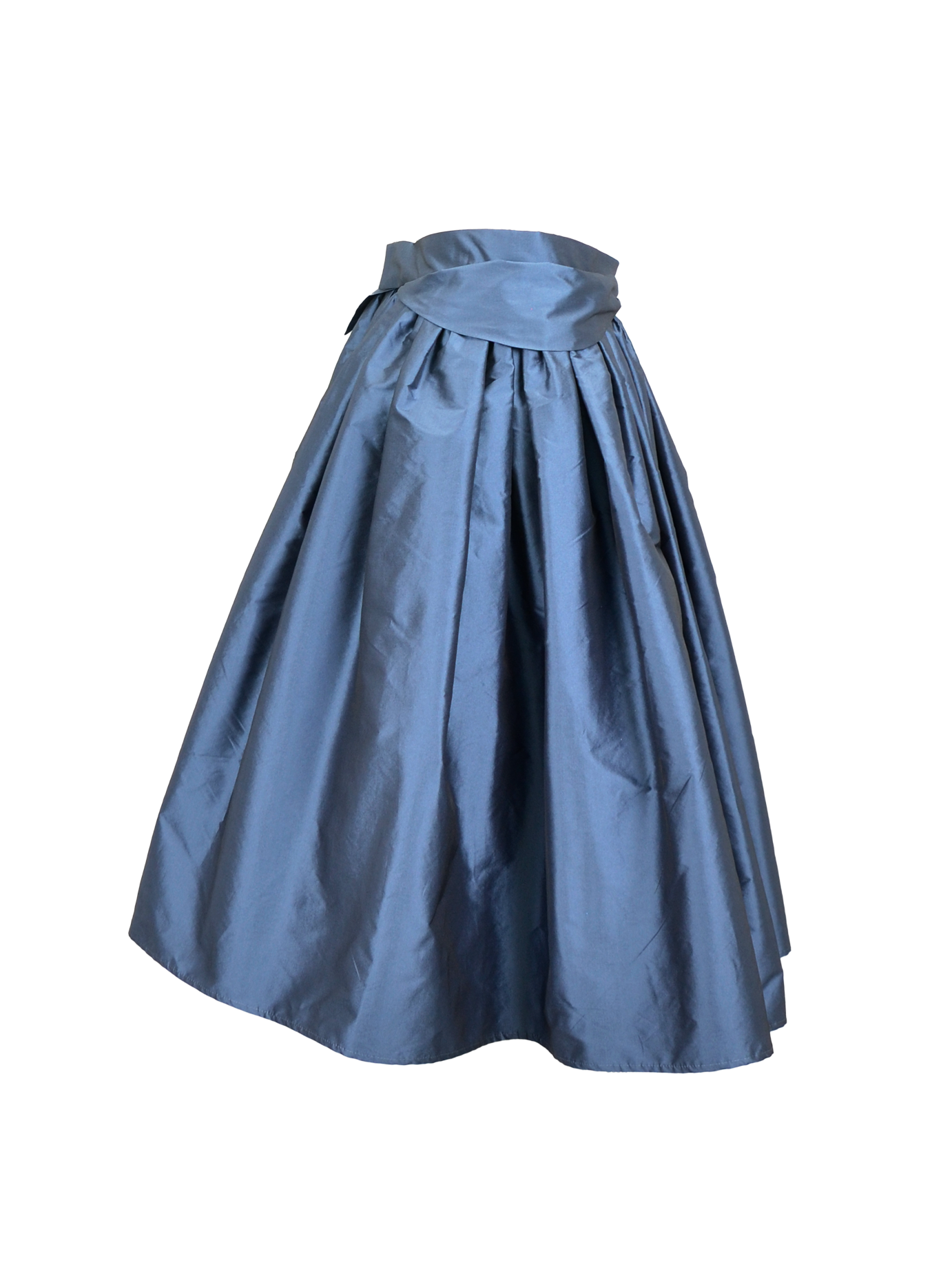 Midnight Blue Silk Taffeta Skirt with Signature Fly Waistband