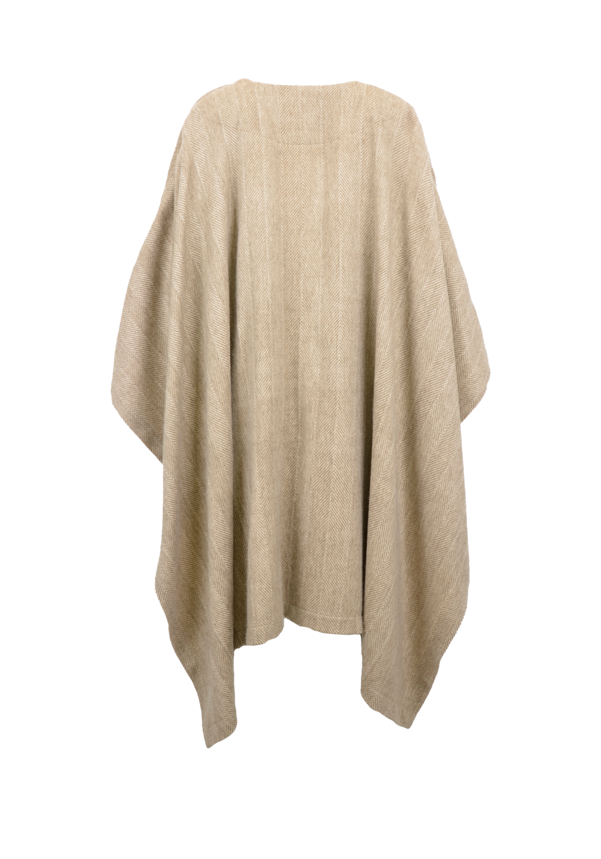 Contrast Cashmere Poncho Overcoat – Herringbone Beige Latte