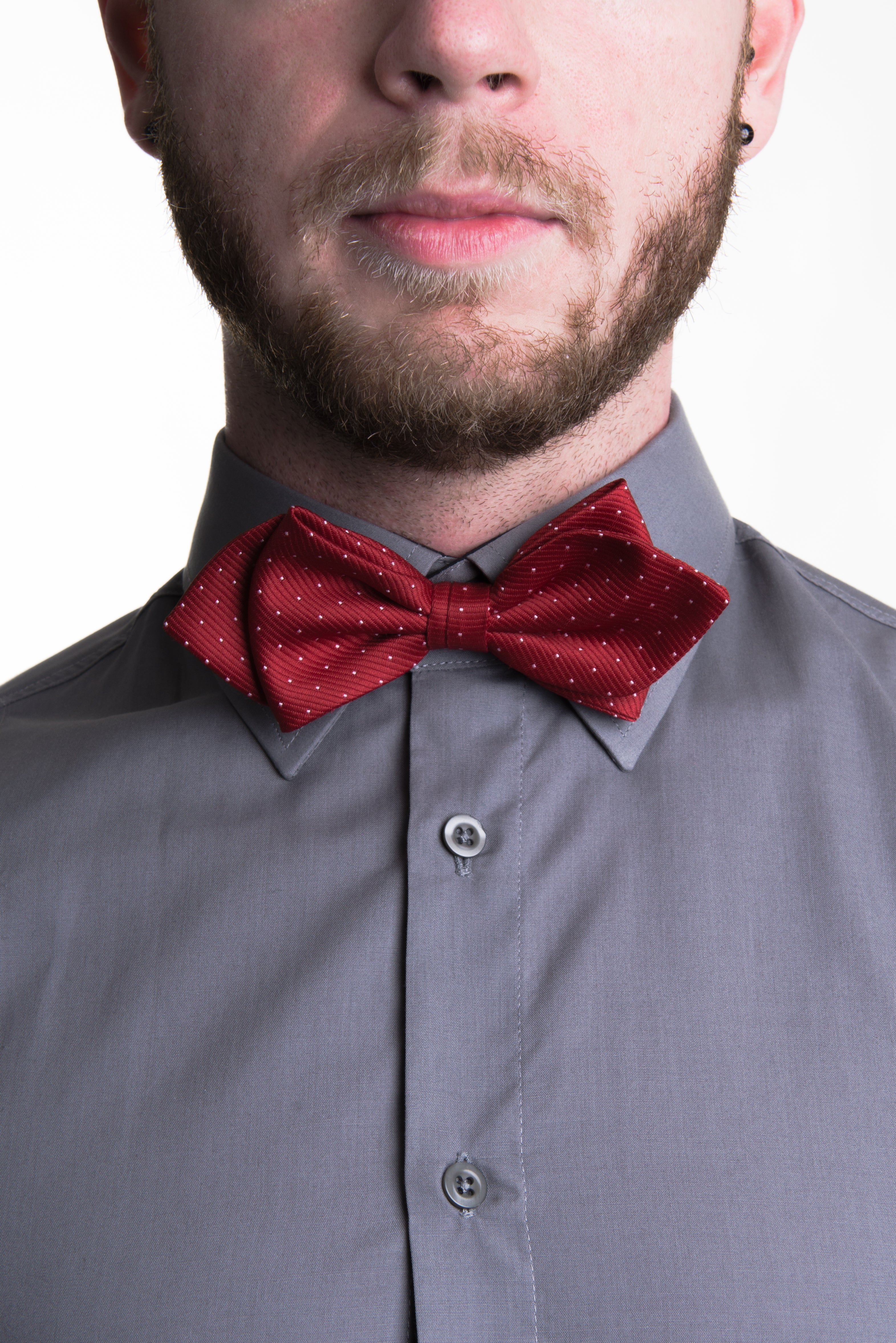 Silk Diamond Point Bow Tie – Red with White Polka Dots
