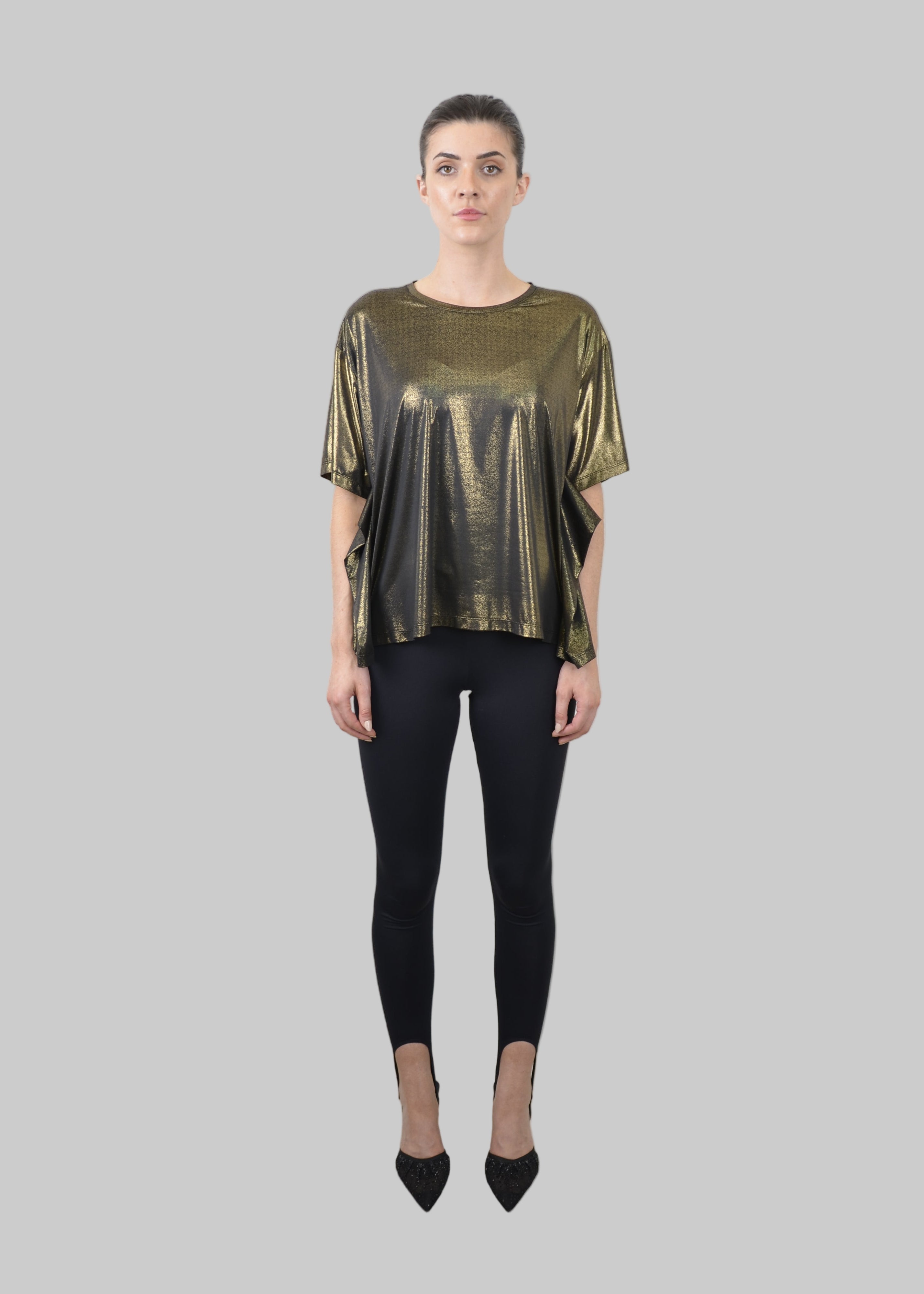Signature butterfly sleeve top in Metallic Gold Jersey